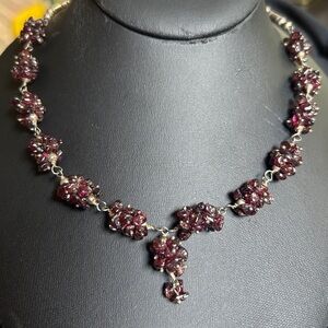 🍇 VINTAGE GARNET GRAPE BEADED NECKLACE DROP NECKLACES LAVALIER NECKLACE LARIAT